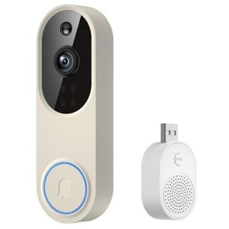 Sonnette vidéo sans fil 1080p avec récepteur, détection humaine par IA, communication vocale bidirectionnelle, vision nocturne et Wi-Fi 2,4 GHz.