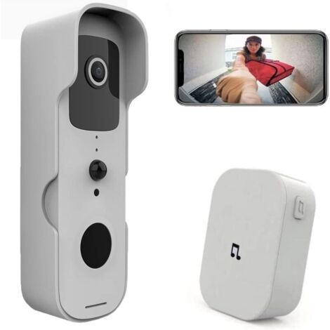 Sonnette vidéo sans fil 1080P étanche Détection de mouvement Vision nocturne jusqu'à 10m Installation rapide WiFi 2,4 GHz
