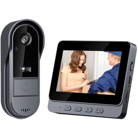 Sonnette vidéo sans fil 4,3 pouces – Caméra HD 1080p – Angle de vision 170° – Bluetooth 2.4G – Installation facile sans application