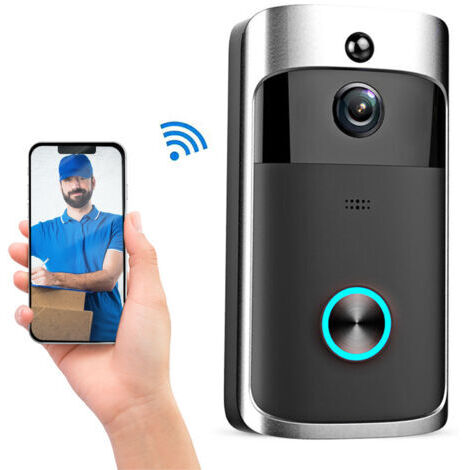 Sonnette vidéo sans fil 720P, intercom visuel, détection PIR, vision nocturne, angle 166°, compatible stockage cloud