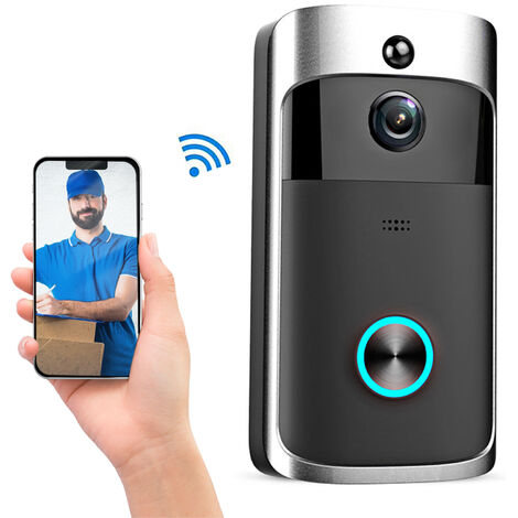 Home Security WiFi Vidéo Interphone Sonnette 720P Sans Fil IR Caméra Vision Nocturne Sonnette Noire