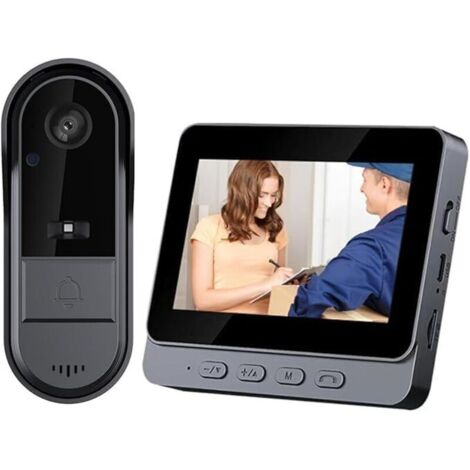 Sonnette vidéo sans fil avec audio bidirectionnel, angle de vision de 170°, écran de 4,3 pouces, étanchéité IPX65 pour l'extérieur