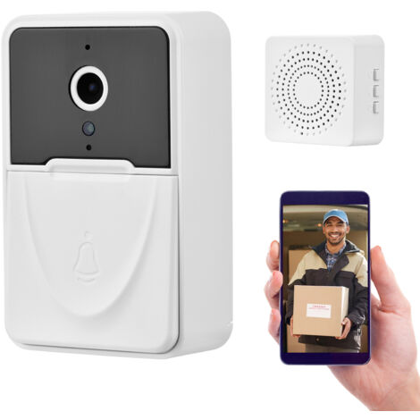 Sonnette vidéo sans fil avec caméra Sonnette intelligente visuelle avec détection de mouvement Vision nocturne Audio bidirectionnel Surveillance en temps réel Alimenté par piles AAA