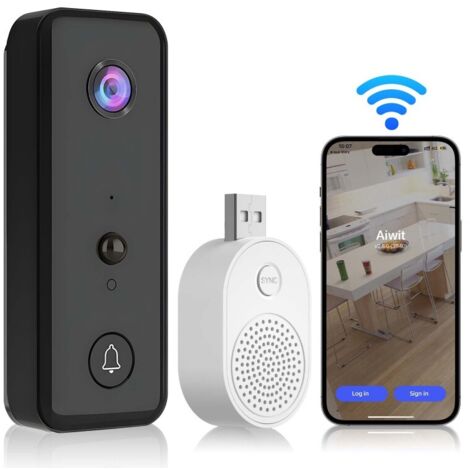 Sonnette vidéo sans fil avec carillon, alimentée par batterie, dotée d'une intelligence artificielle, de la détection de présence humaine PIR, étanche IP65, du Wi-Fi 2,4 GHz