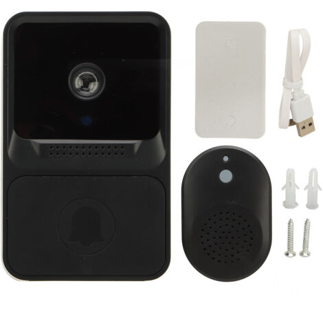 Sonnette vidéo sans fil avec interphone 2 voies, surveillance mobile par WiFi, réveil actif, couleur noire