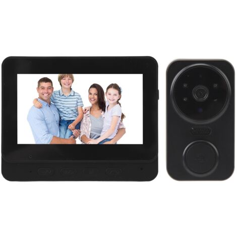 Sonnette vidéo sans fil avec interphone, vision nocturne infrarouge, port USB-C, Wi-Fi 2,4 GHz, audio bidirectionnel, vidéo haute fidélité 480p et objectif grand angle.