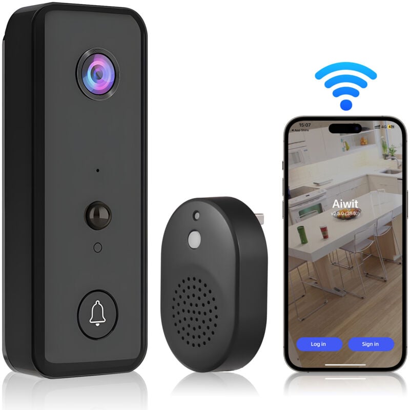 Lifcausal - Sonnette vidéo sans fil avec sonnerie de carillon, alimentée par batterie, détection humaine intelligente pir, étanchéité IP65, WiFi 2,4