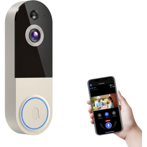 Sonnette vidéo sans fil, détection humaine par IA, communication bidirectionnelle, vision nocturne, stockage cloud, WiFi 2,4 GHz, alimentée par batterie, surveillance intérieure et extérieure (modèle 
