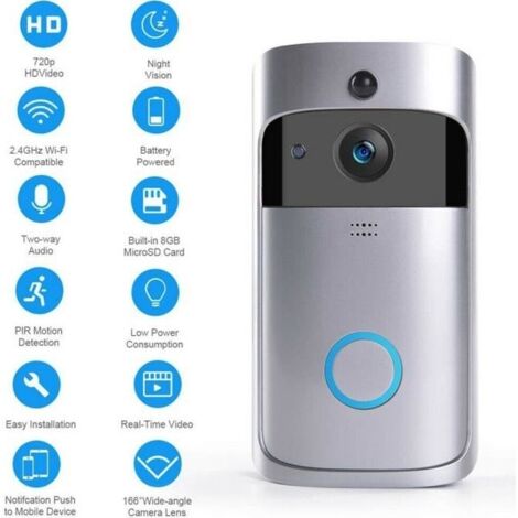Sonnette Vidéo Sans Fil Étanche - Carillon WiFi 720P Sécurité IR Vision Nocturne
