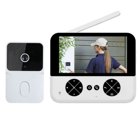 Sonnette vidéo sans fil sans abonnement, écran IPS HD 4,3 pouces, vision nocturne, audio bidirectionnel, enregistrement automatique, installation sans perçage, rechargeable