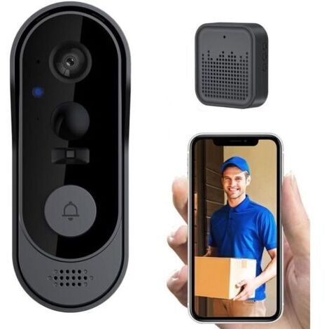 Sonnette vidéo sans fil, sans abonnement requis, sonnette vidéo HD 1080p avec sonnerie, Wi-Fi 2,4 GHz.