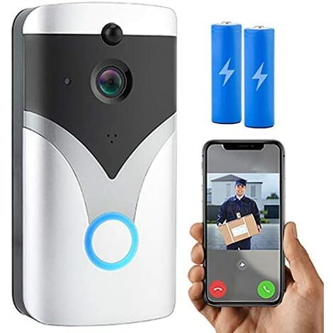 Sonnette Vidéo sans Fil, Sonnette Connectée Compatible Alexa Fonctionnant avec Google Assistant, Sonnette Connectée sans Fil 1080p Camera avec Batterie, Audio Bidirectionnel, PIR & Vision Nocturne