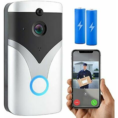 Sonnette Vidéo sans Fil, Sonnette Connectée Compatible Alexa Fonctionnant avec Google Assistant, Sonnette Connectée sans Fil 1080p Camera avec Batterie, Audio Bidirectionnel, PIR & Vision Nocturne