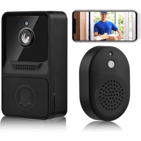 Sonnette vidéo sans fil,caméra de sécurité 1080p HD avec audio bidirectionnel,détection de mouvement PIR vision nocturne