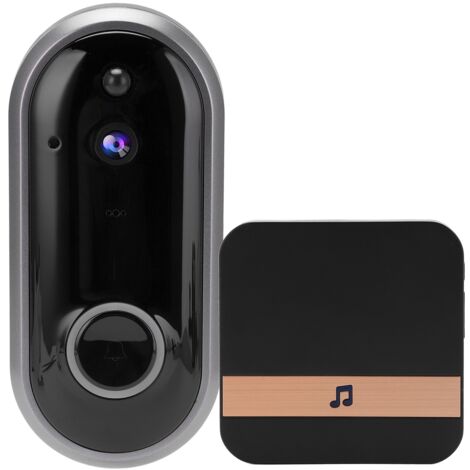 Sonnette Vidéo WiFi 1080P Gris avec Audio Bidirectionnel, Détection de Mouvement et Vision Nocturne, Alimentation Large 90‑260V, Compatible Prise EU