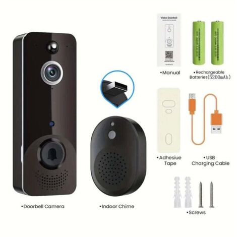Sonnette vidéo WiFi intelligente - Caméra de porte avec interphone - Notification sur smartphone - Sécurité renforcée pour l'entrée de la maison