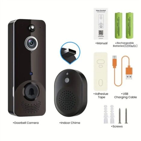 Sonnette vidéo WiFi intelligente - Caméra de porte avec interphone - Notification sur smartphone - Sécurité renforcée pour l'entrée de la maison