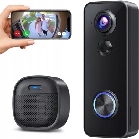 Sonnette visuelle 2K, vue panoramique à 180°, détection par IA, batterie 5200 mAh