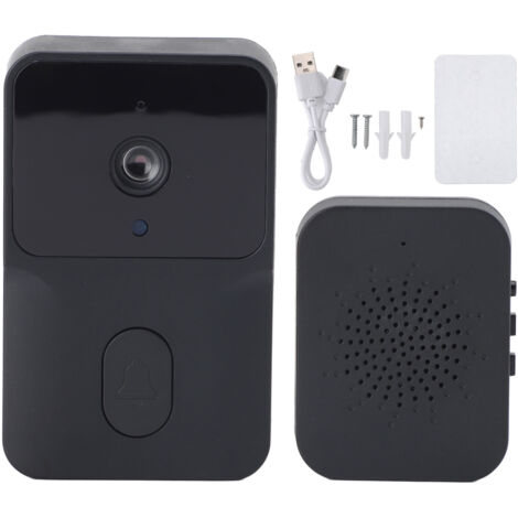 Sonnette visuelle intelligente HD Vision nocturne interphone 2 voies caméra sans fil 85 ° pour maison Villa noir