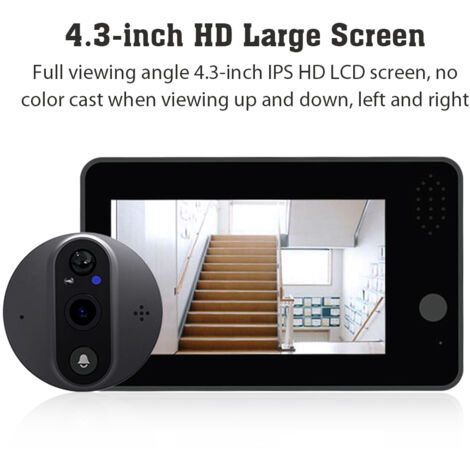 Sonnette WiFi intelligente avec caméra 1080P/120° Judas vidéo pour porte Écran LCD 4,3'' Détection de mouvement PIR 24H Application TUYA
