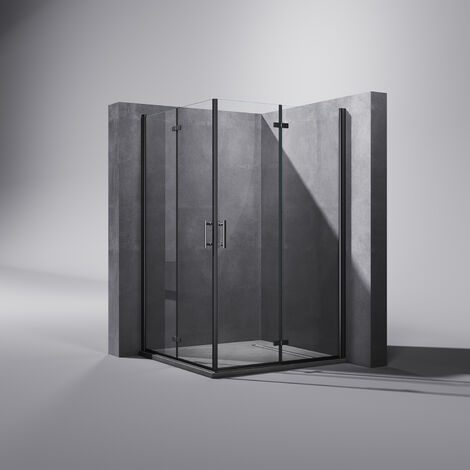 SONNI 120x120cm Duschkabine Eckeinstieg, Duschecke Dusche 180° Drehbar Falttür, 6mm NANO Selbstreinigendes Transparentes Glas, Schwarzer Aluminiumrahmen - Höhe 195 cm