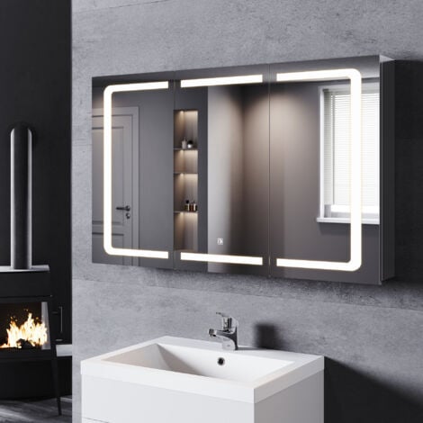 SONNI 3 Einstellbare Lichtfarben Spiegelschrank 105x65cm Edelstah bad mit beleuchtung und steckdose Touch Badschrank Badspiegel