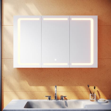 SONNI 3 Einstellbare Lichtfarben Spiegelschrank Edelstah bad mit beleuchtung und steckdose Touch Badschrank Badspiegel 105x65cm