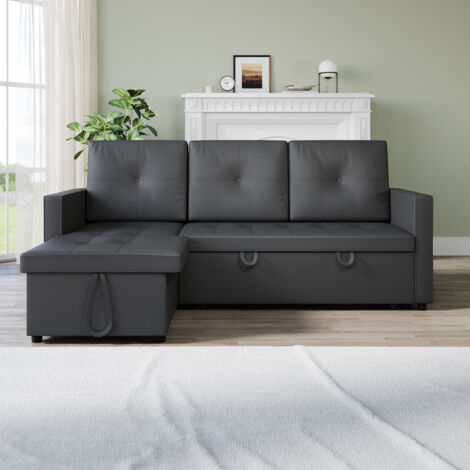 SONNI 3-Sitzer Ecksofas 3-in-1 mit Ausziehbett und Verstecktem Stauraum, Funktional und Platzsparend, Dunkelgrau