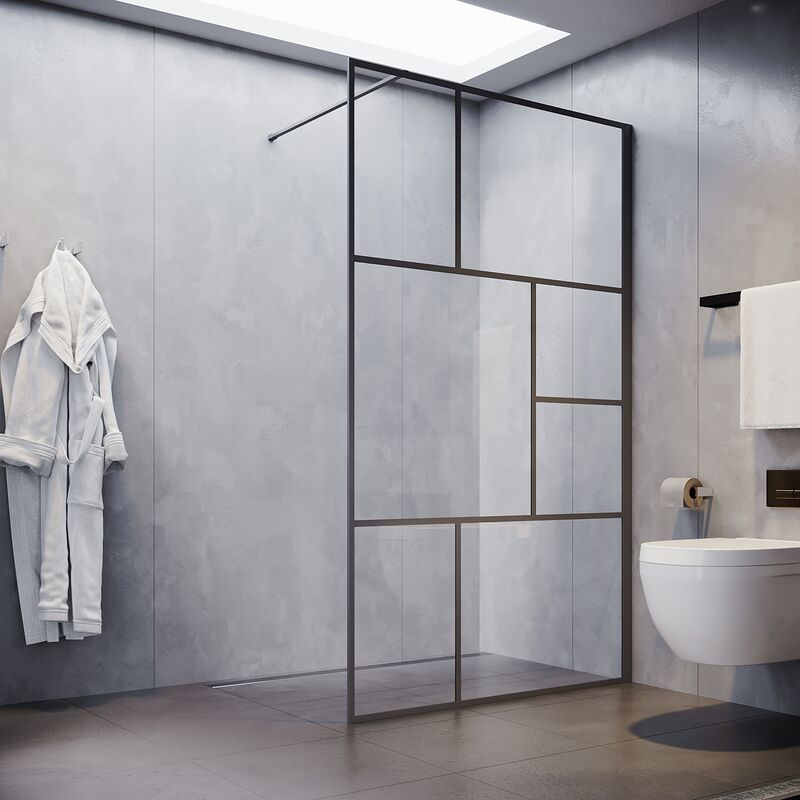 SONNI 8 mm douche à l'italienne paroi de douche, noir NANO verre véritable 120x200 cm