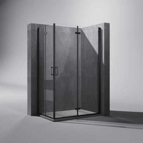 SONNI 80x100cm Duschkabine Eckeinstieg, Duschecke Dusche 180° Drehbar Falttür, 6mm NANO Selbstreinigendes Transparentes Glas, Schwarzer Aluminiumrahmen - Höhe 195 cm