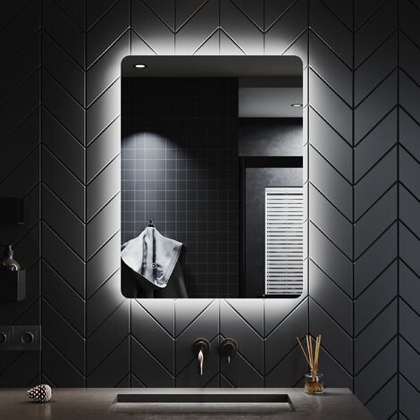 SONNI 80x60cm Badspiegel Led Touch beleuchtung Wandspiegel badezimmerspiegel mit kaltweiß Licht Touch Beschlagfrei Vertikal/Horizontal Montierend Schutzklasse IP44