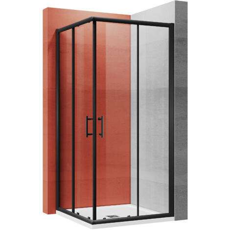 SONNI 80x80x195cm Duschkabine Eckeinstieg Gleittür ESG Klarglas Schwarzer Duschgehäuse