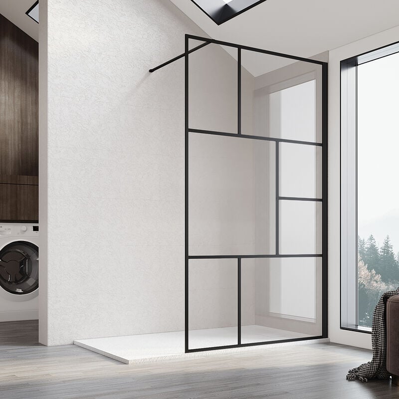 8mm douche à l'italienne paroi de douche, noir nano verre véritable 120x200 cm - Sonni