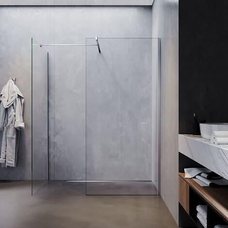 SONNI 8mm Walk in Dusche Duschwände Duschwand Duschabtrennung NANO Glas Klares Sicherheitsglass 100x200cm mit Stabilisator mit 90cm Seitenteil