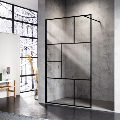 SONNI 8mm Walk in Dusche Duschwände Duschwand Duschabtrennung Schwarz NANO Echtglas 120x200cm