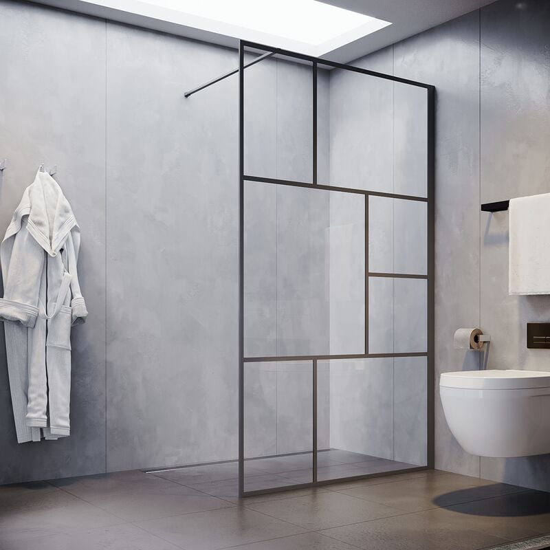 8mm Walk in Paroi de douche Paroi de douche noire nano verre véritable 100x200cm - Sonni