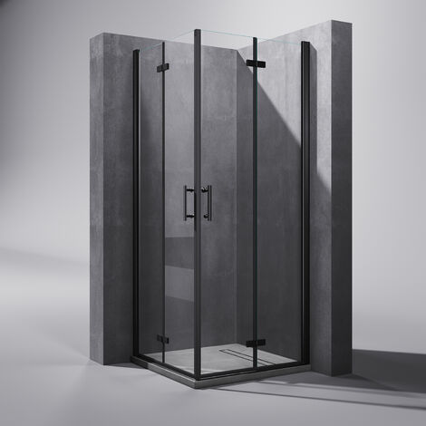 SONNI 90x90cm Duschkabine Eckeinstieg, Duschecke Dusche 180° Drehbar Falttür, 6mm NANO Selbstreinigendes Transparentes Glas, Schwarzer Aluminiumrahmen - Höhe 195 cm
