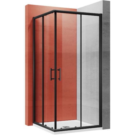 SONNI 90x90x195cm Duschkabine Eckeinstieg Gleittür ESG Klarglas Schwarzer Duschgehäuse