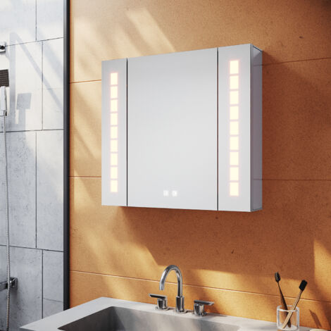 SONNI Aluminium LED Spiegelschrank 65x60x13.3cm mit Beleuchtung mit 3 Lichtfarben Dimmbar Touch Steckdose und Beschlagfrei