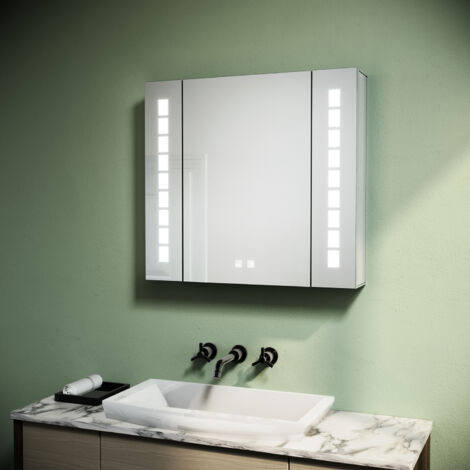 SONNI Aluminium Spiegelschrank LED mit Beleuchtung mit 3 Lichtfarben Dimmbar Touch Steckdose Beschlagfrei Badschrank Badspiegel 65x60x13.3cm