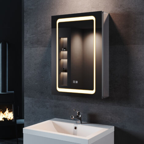 SONNI Aluminium Spiegelschrank mit LED Beleuchtung 50x70cm mit Touch Steckdose und Beschlagfrei