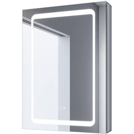SONNI Aluminium Spiegelschrank mit LED Beleuchtung mit Touch Steckdose und Beschlagfrei Drahtloses Scharnier & Softclose Scharnieren 50x70cm