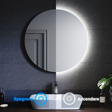 SONNI Antiappannamento Specchio Bagno Rotondo Retroilluminato con Luce Regolabile Tricolore 80 cm