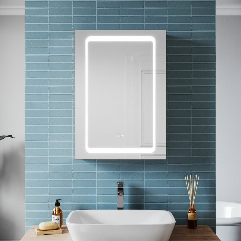 Armoire de Miroir de Salle de Bain en Aluminium Armoire de Toilette Miroir avec led Éclairage et Fonction Anti-buée 50x70x13.3cm - Sonni