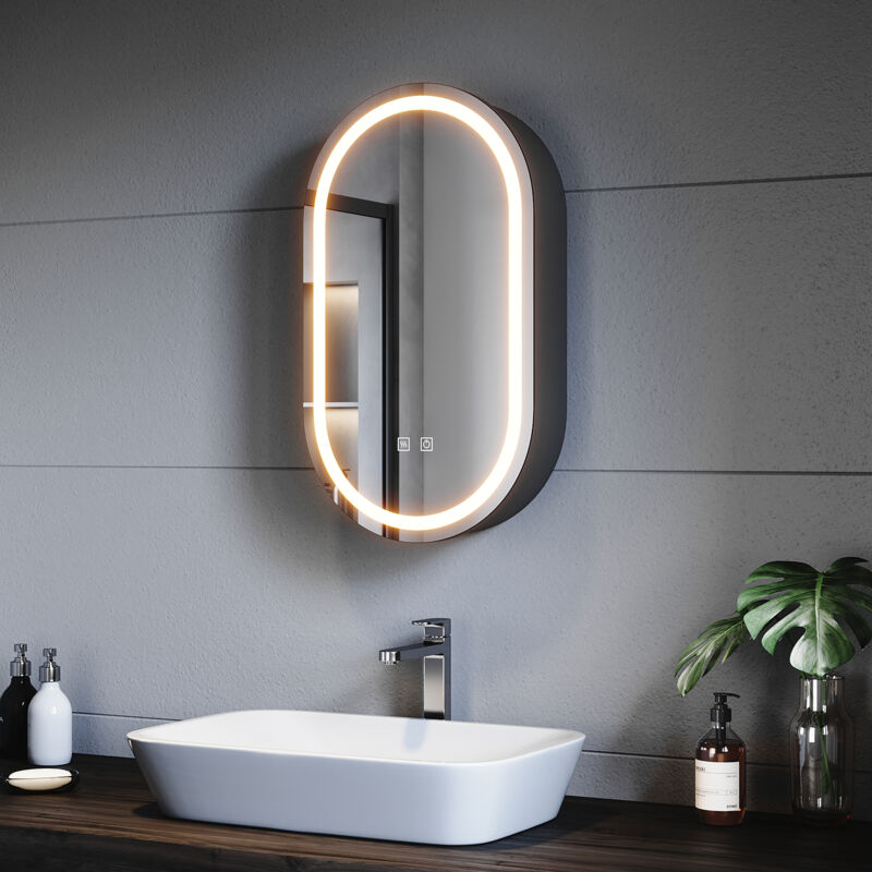 SONNI Armoire miroir pour salle de bain avec éclairage et prise, armoire miroir LED avec interrupteur tactile, 3 couleurs de lumière réglables,