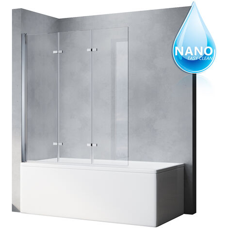 SONNI badewannenaufsätze faltbar bad 130x130cm Faltwand 3-teilig für Badewanne ESG NANO Glas Duschabtrennung