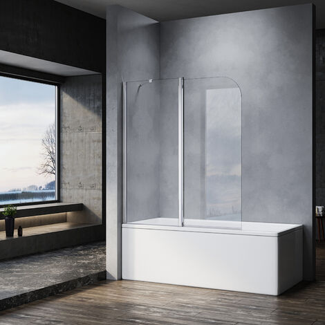 SONNI Badewannenaufsatz faltbar Badewannenfaltwand Glas Duschabtrennung 2-teilig mit ESG Sicherheitsglas 140x120(HxB) Tür 180°schwenkbar mit Stabilisator nano glas