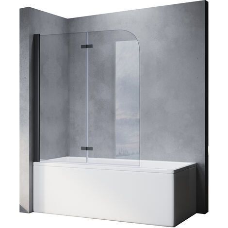 SONNI Badewannenaufsatz faltbar Schwarz 120x140cm NANO Glas ESG 6mm Duschabtrennung für Badewannen
