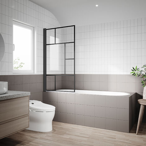 SONNI Badewannenaufsatz faltbar Schwarz Badewannenfaltwand NANO Glas ESG 6mm Duschabtrennung für Badewannen 80x140cm