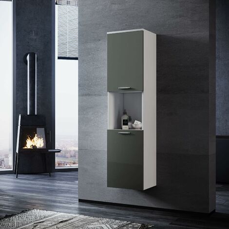 SONNI Badezimmer Hochschrank Grau 130 x 33 x 28 cm Badezimmerschrank Schmal hängend Badezimmermöbel
